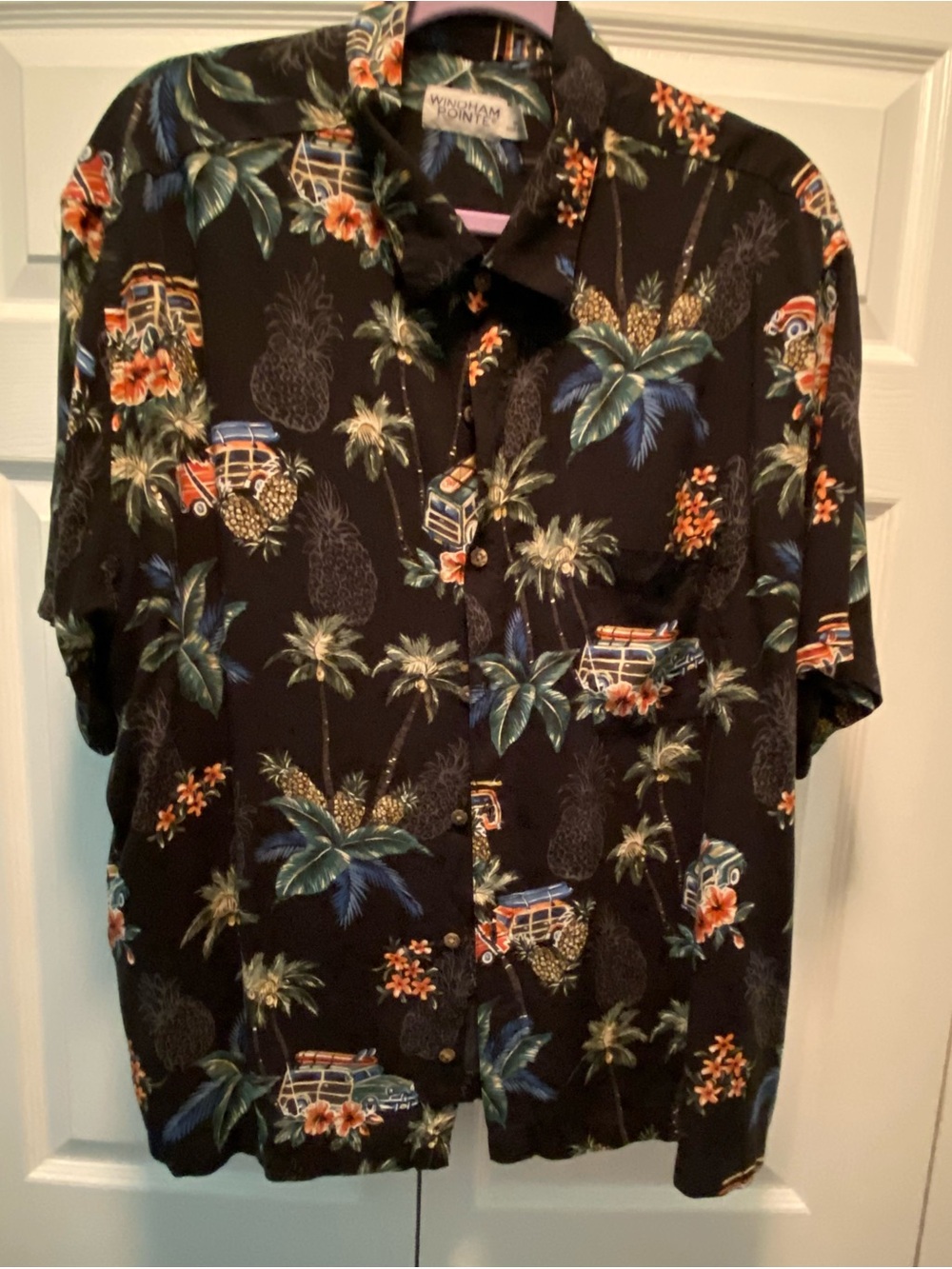 Vintage style Hawaiian shirt Black w/woody station wagon by XXL Windham Pointe